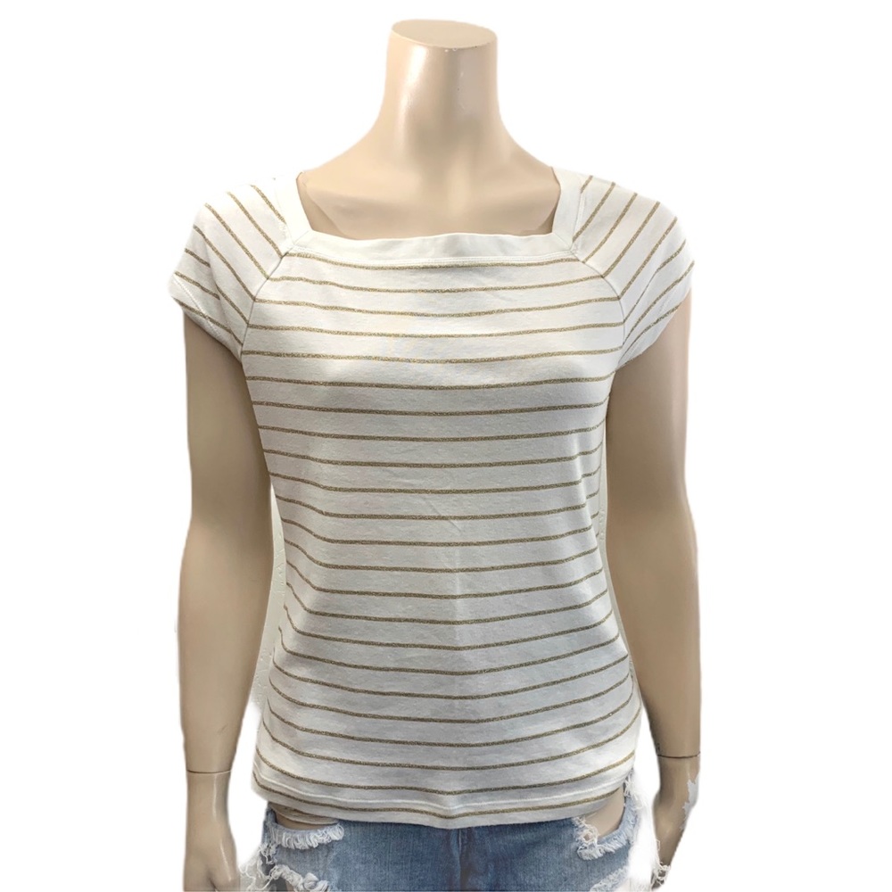 3/$30 Chaps White T-shirt with Gold Stripes Size L